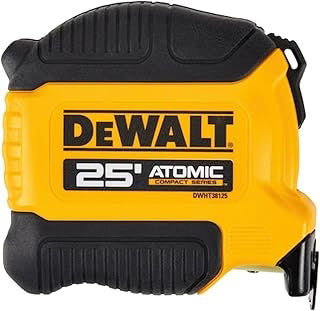 DeWalt tape measure with yellow casing and black accents on a white background